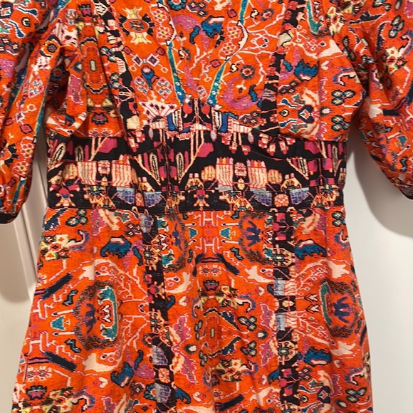 Anthropologie Red Printed Midi V Neck Dress. Women Size 8. - Picture 5 of 10